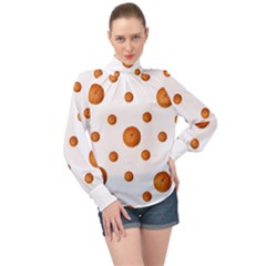 Tangerines Photo Motif Pattern Design High Neck Long Sleeve Chiffon Top by dflcprintsclothing