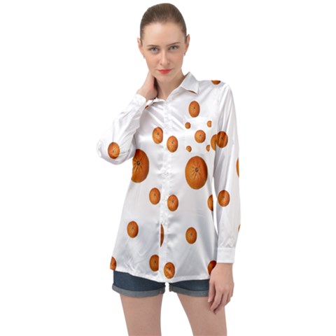 Tangerines Photo Motif Pattern Design Long Sleeve Satin Shirt by dflcprintsclothing