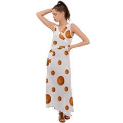 Tangerines Photo Motif Pattern Design V-neck Chiffon Maxi Dress by dflcprintsclothing