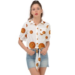 Tangerines Photo Motif Pattern Design Tie Front Shirt  by dflcprintsclothing