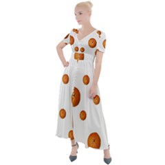 Tangerines Photo Motif Pattern Design Button Up Short Sleeve Maxi Dress