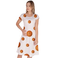 Tangerines Photo Motif Pattern Design Classic Short Sleeve Dress by dflcprintsclothing