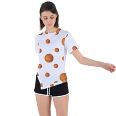 Tangerines Photo Motif Pattern Design Asymmetrical Short Sleeve Sports Tee