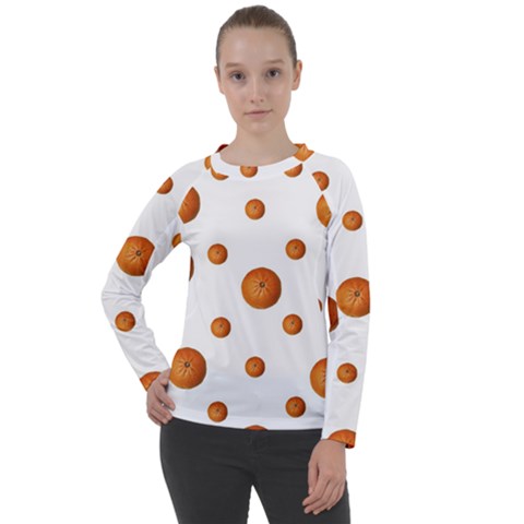 Tangerines Photo Motif Pattern Design Women s Long Sleeve Raglan Tee by dflcprintsclothing