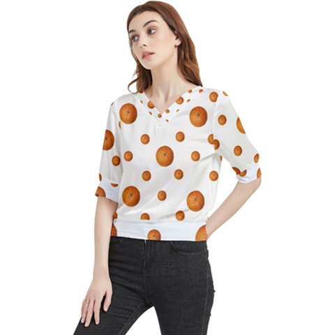 Tangerines Photo Motif Pattern Design Quarter Sleeve Blouse by dflcprintsclothing