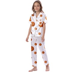 Tangerines Photo Motif Pattern Design Kids  Satin Short Sleeve Pajamas Set