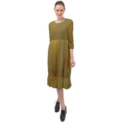 Golden Ruffle End Midi Chiffon Dress