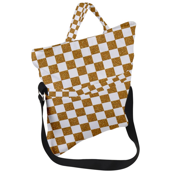 Checkerboard Gold Fold Over Handle Tote Bag