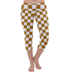 Checkerboard Gold Capri Yoga Leggings by impacteesstreetweargold