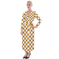 Checkerboard Gold Velvet Maxi Wrap Dress by impacteesstreetweargold