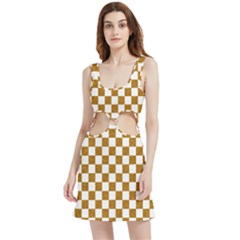 Checkerboard Gold Velvet Cutout Dress by impacteesstreetweargold