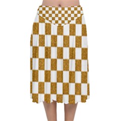 Checkerboard Gold Velvet Flared Midi Skirt by impacteesstreetweargold