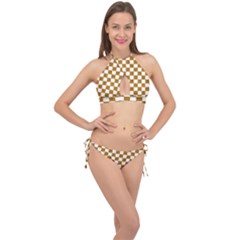 Checkerboard Gold Cross Front Halter Bikini Set by impacteesstreetweargold