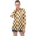 Checkerboard Gold Long Sleeve Satin Shirt View1