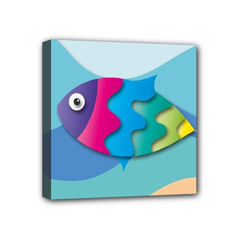 Illustrations Fish Sea Summer Colorful Rainbow Mini Canvas 4  X 4  (stretched)