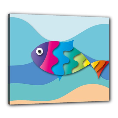 Illustrations Fish Sea Summer Colorful Rainbow Canvas 24  X 20  (stretched)