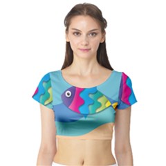 Illustrations Fish Sea Summer Colorful Rainbow Short Sleeve Crop Top