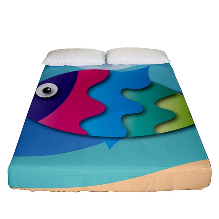 Illustrations Fish Sea Summer Colorful Rainbow Fitted Sheet (Queen Size)