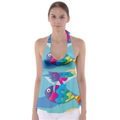 Illustrations Fish Sea Summer Colorful Rainbow Babydoll Tankini Top