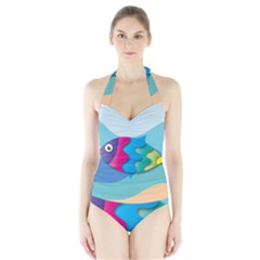 Illustrations Fish Sea Summer Colorful Rainbow Halter Swimsuit