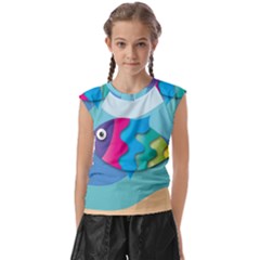 Illustrations Fish Sea Summer Colorful Rainbow Kids  Raglan Cap Sleeve Tee