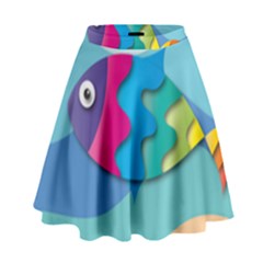 Illustrations Fish Sea Summer Colorful Rainbow High Waist Skirt