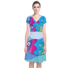 Illustrations Fish Sea Summer Colorful Rainbow Short Sleeve Front Wrap Dress by HermanTelo