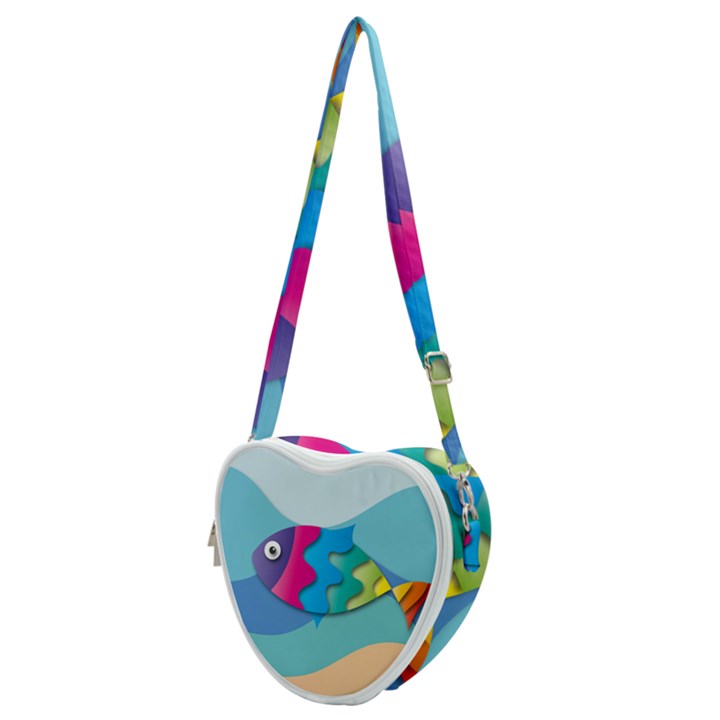 Illustrations Fish Sea Summer Colorful Rainbow Heart Shoulder Bag