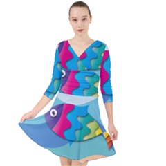 Illustrations Fish Sea Summer Colorful Rainbow Quarter Sleeve Front Wrap Dress by HermanTelo