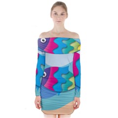 Illustrations Fish Sea Summer Colorful Rainbow Long Sleeve Off Shoulder Dress by HermanTelo