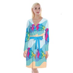 Illustrations Fish Sea Summer Colorful Rainbow Long Sleeve Velvet Front Wrap Dress by HermanTelo