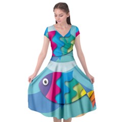 Illustrations Fish Sea Summer Colorful Rainbow Cap Sleeve Wrap Front Dress by HermanTelo