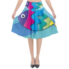 Illustrations Fish Sea Summer Colorful Rainbow Flared Midi Skirt by HermanTelo