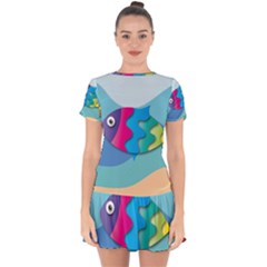 Illustrations Fish Sea Summer Colorful Rainbow Drop Hem Mini Chiffon Dress