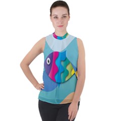 Illustrations Fish Sea Summer Colorful Rainbow Mock Neck Chiffon Sleeveless Top by HermanTelo