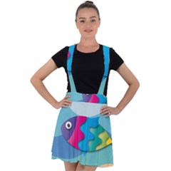 Illustrations Fish Sea Summer Colorful Rainbow Velvet Suspender Skater Skirt by HermanTelo