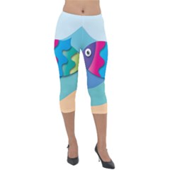 Illustrations Fish Sea Summer Colorful Rainbow Lightweight Velour Capri Leggings 