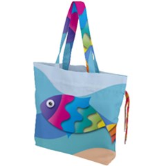 Illustrations Fish Sea Summer Colorful Rainbow Drawstring Tote Bag