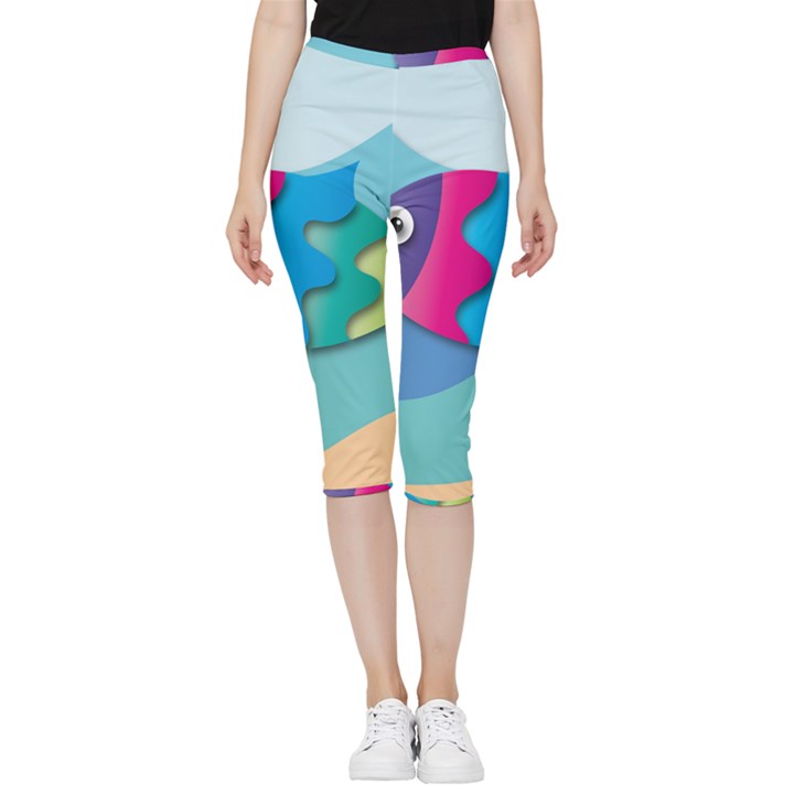 Illustrations Fish Sea Summer Colorful Rainbow Inside Out Lightweight Velour Capri Leggings 