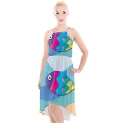 Illustrations Fish Sea Summer Colorful Rainbow High-low Halter Chiffon Dress 