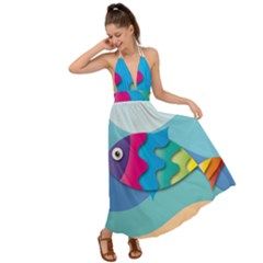 Illustrations Fish Sea Summer Colorful Rainbow Backless Maxi Beach Dress