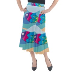 Illustrations Fish Sea Summer Colorful Rainbow Midi Mermaid Skirt by HermanTelo