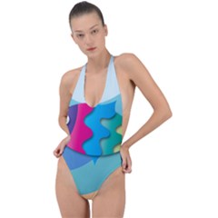 Illustrations Fish Sea Summer Colorful Rainbow Backless Halter One Piece Swimsuit