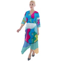 Illustrations Fish Sea Summer Colorful Rainbow Quarter Sleeve Wrap Front Maxi Dress