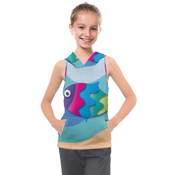 Illustrations Fish Sea Summer Colorful Rainbow Kids  Sleeveless Hoodie