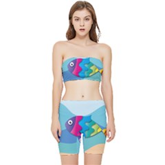 Illustrations Fish Sea Summer Colorful Rainbow Stretch Shorts And Tube Top Set by HermanTelo