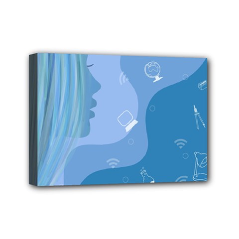 Online Woman Beauty Blue Mini Canvas 7  X 5  (stretched) by Mariart