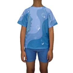 Online Woman Beauty Blue Kids  Short Sleeve Swimwear by Mariart