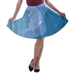 Online Woman Beauty Blue A-line Skater Skirt by Mariart