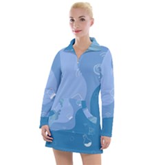 Online Woman Beauty Blue Women s Long Sleeve Casual Dress by Mariart